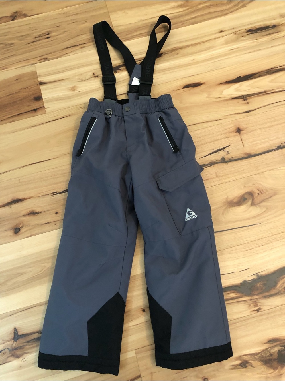 Kids Gray Snow Pants with Adjustable Suspenders